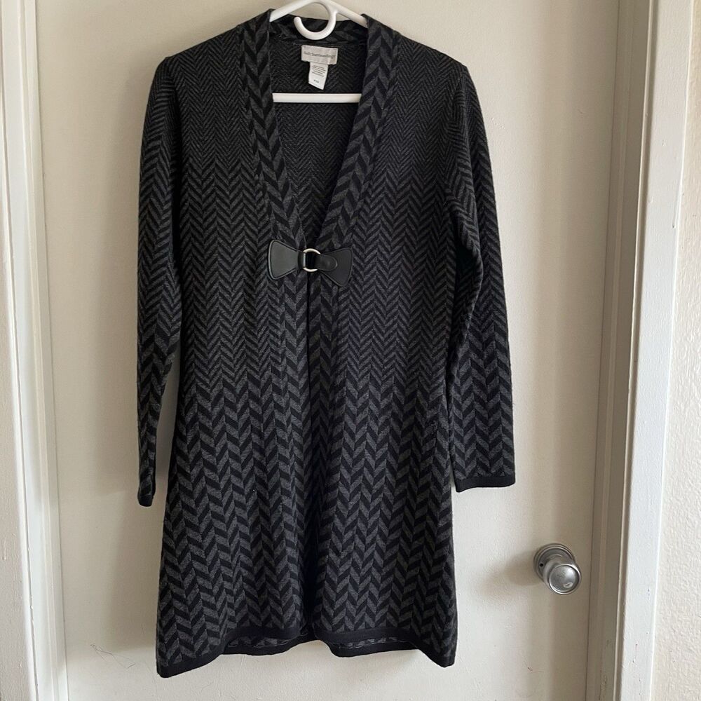 Soft Surroundings Petite XS Black Gray Chevron Long Wool Blend Cardigan Duster